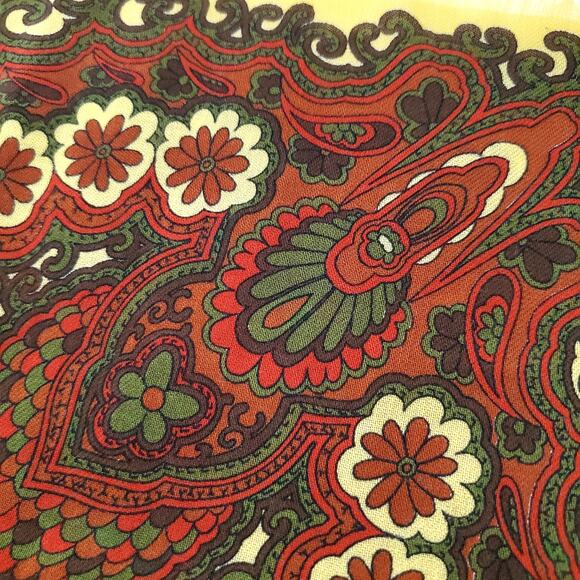 Vtg Stix Baer & Fuller Scarf Green Rust Golden Geo Floral Pattern 26.5" Square - Picture 4 of 16